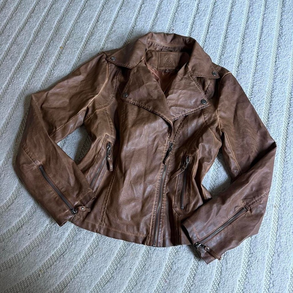 Max Studio Faux Leather Moto Jacket size M Punk Boho Streetwear Y2K Autumn